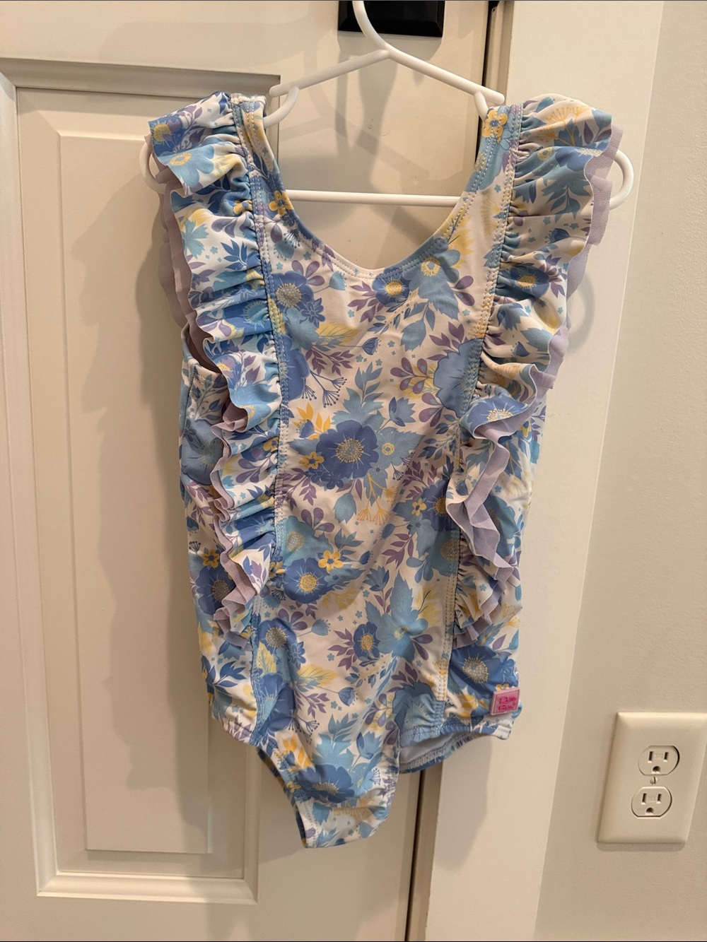 Ruffle Butts Blue Lavender Yellow Floral Ruffle One-Piece Swimsuit
